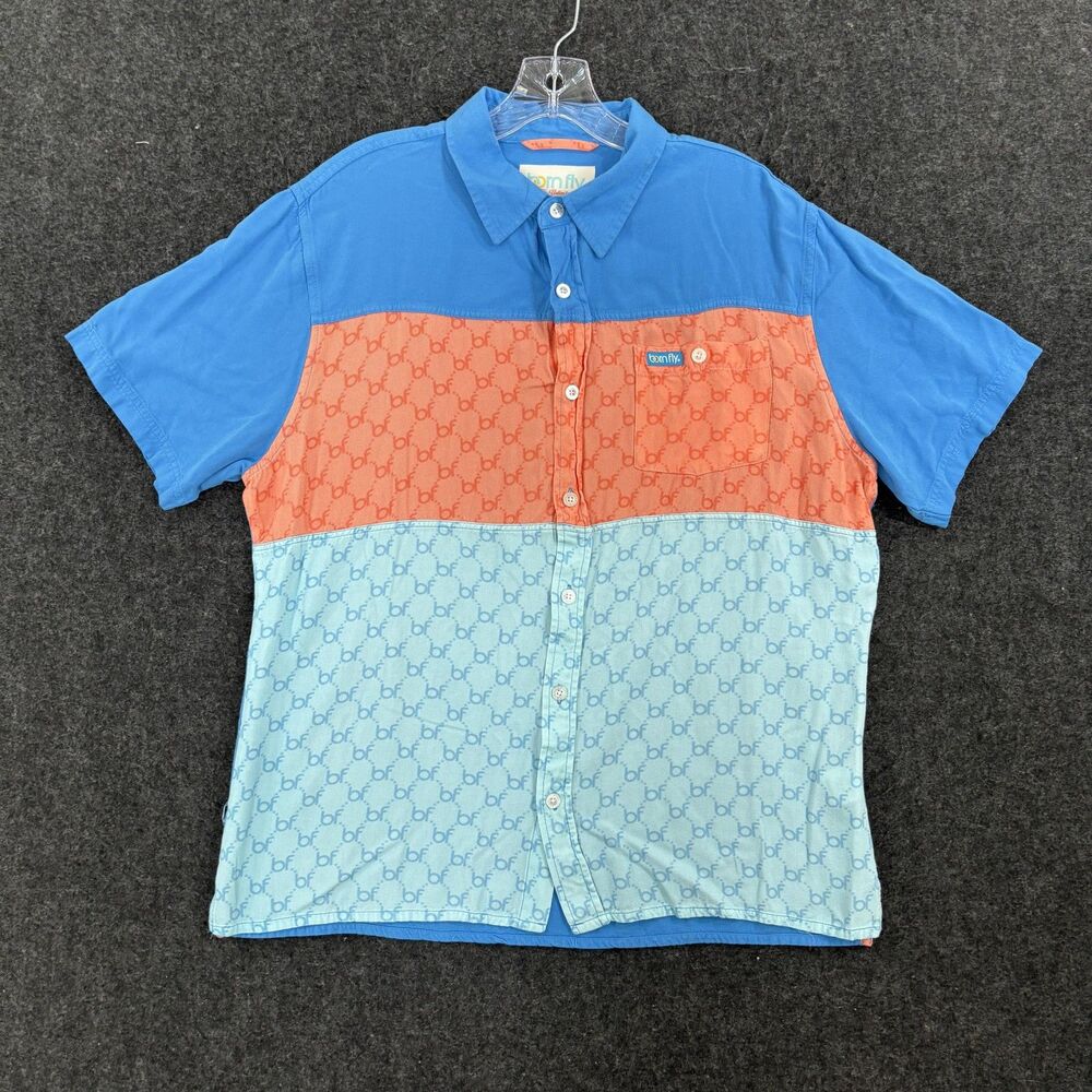 Born Fly Shirt Men's Large Blue Orange Colorblock Short Sleeve Pocket Casual